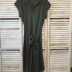 Lou & Grey Green Shirt Dress with Tie Belt and Dolman Sleeves